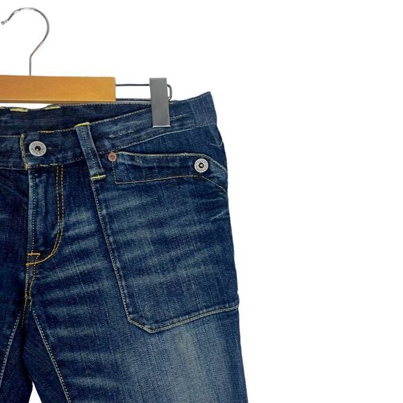 CLUB MONACO Women's Blue Dark Wash Distressed Patch Pocket Bootcut Jeans US 2 - Picture 5 of 16